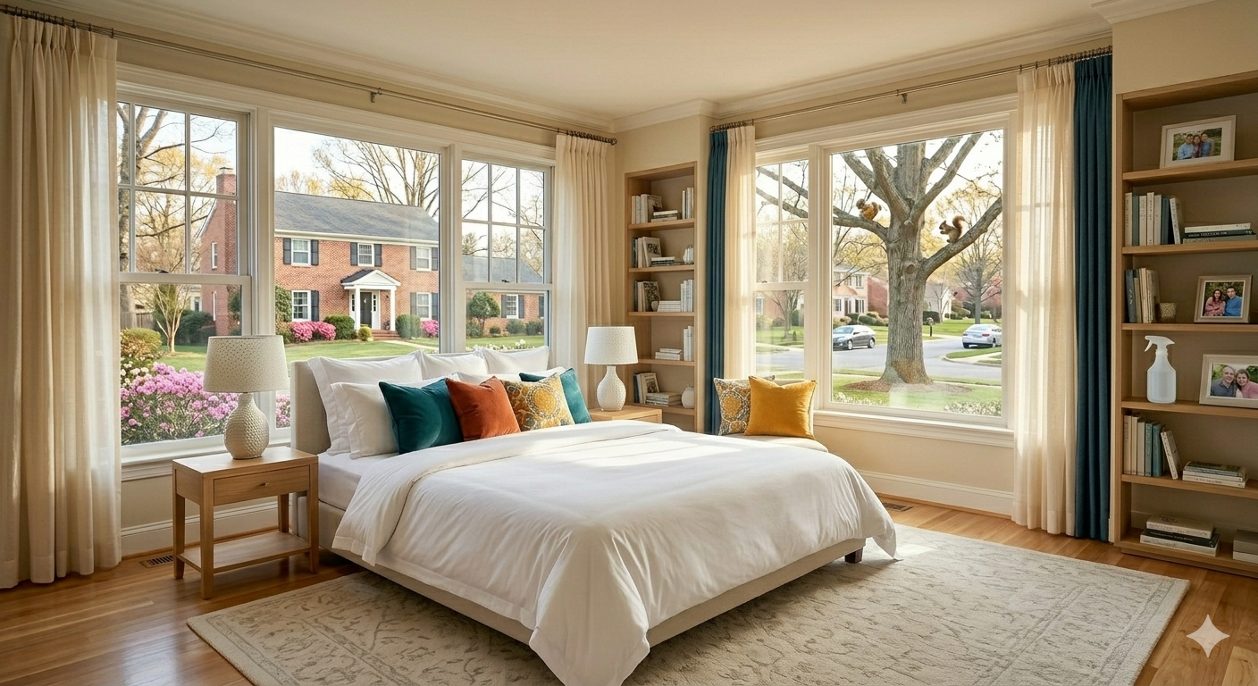 Neatly cleaned and organized bedroom